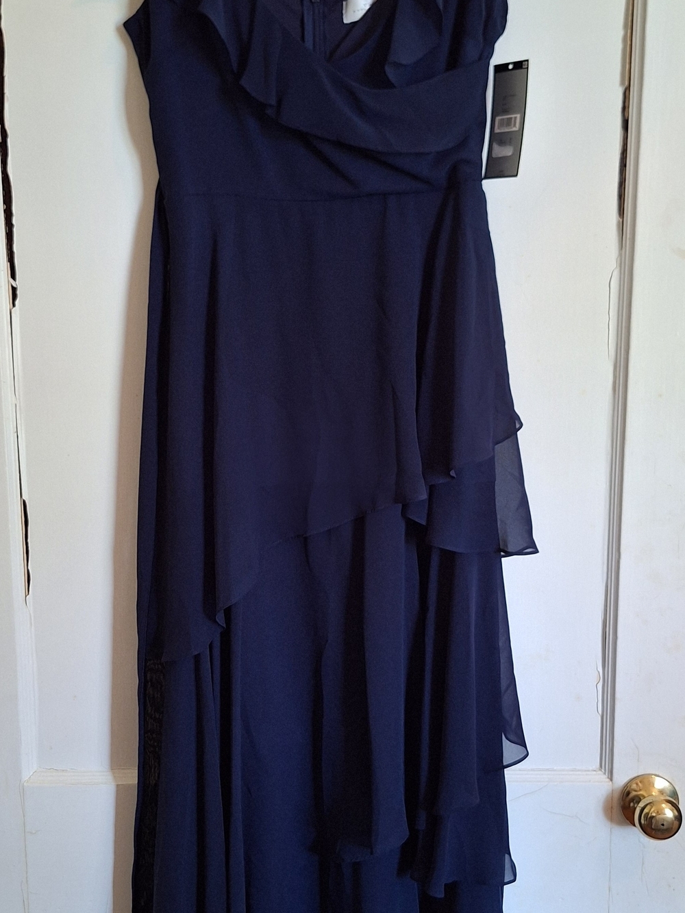 Tahari Navy Layered Ruffle Maxi Skirt
